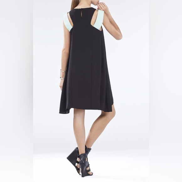 BCBGMaxAzria Colorblock Formal Slip Dress Wedding Victorian Romantic Black Green - Picture 3 of 6